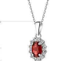 Zawieszka z białego złota z diamentami i granatem - próba 585