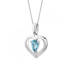 Zawieszka z  białego złota z brylantem i topazem - serce - próba 375