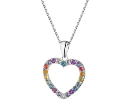 Zawieszka z białego  złota z brylantem, kamieniami szlachetnymi i ozdobnymi - serce - próba 585