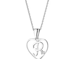 Zawieszka z białego złota z diamentem - litera P, serce - 0,005 ct - próba 585