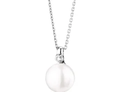 Zawieszka z białego złota z diamentem i perłą - próba 585