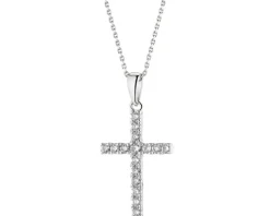 Zawieszka z białego złota z brylantami - krzyż - 0,25 ct - próba 585