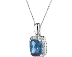 Zawieszka z białego złota z diamentami i topazem London Blue - próba 585