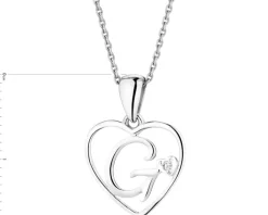 Zawieszka z białego złota z diamentem - litera G, serce - 0,005 ct - próba 585