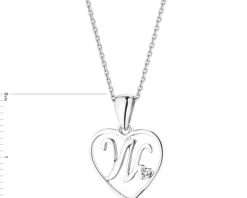 Zawieszka z białego złota z diamentem – litera W, serce - 0,005 ct - próba 585