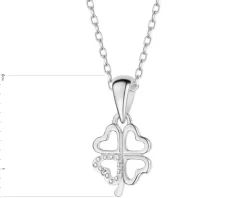 Zawieszka z białego złota z diamentem – serca, koniczyna - 0,003 ct - próba 585