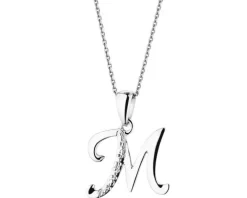 Zawieszka z białego złota z diamentem - litera M - 0,003 ct - próba 585