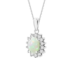 Zawieszka z białego złota z brylantami i opalem - próba 585