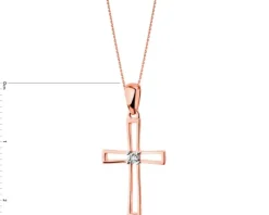 Zawieszka z różowego i białego złota z diamentem - krzyż - 0,002 ct - próba 375