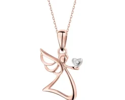 Zawieszka z różowego złota z diamentem - aniołek, serce - 0,003 ct - próba 375