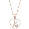 Zawieszka z różowego złota z diamentem - litera K, serce - 0,005 ct - próba 375