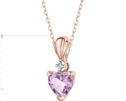 Zawieszka z różowego złota z diamentem i ametystem - serce - próba 375
