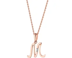 Zawieszka z różowego złota z diamentem - litera M - 0,004 ct - próba 585