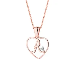 Zawieszka z różowego złota z diamentem - litera A, serce - 0,005 ct - próba 375