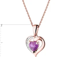 Zawieszka z różowego złota z diamentem i ametystem - serce - próba 375
