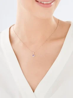 Zawieszka z różowego złota z diamentem i ametystem - serce - próba 375