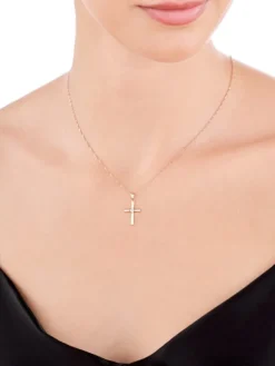 Zawieszka z różowego złota z diamentem- krzyż - 0,003 ct - próba 375