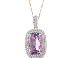 Zawieszka z różowego złota z brylantami i ametystem - próba 585