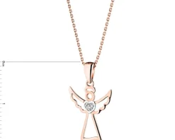 Zawieszka z różowego złota z diamentem - aniołek, serce - 0,003 ct - próba 375