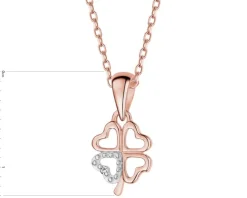 Zawieszka z różowego złota z diamentem – serca, koniczyna - 0,003 ct - próba 375