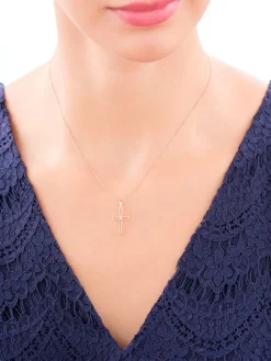 Zawieszka z żółtego i białego złota z diamentem - krzyż - 0,003 ct - próba 585