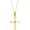 Zawieszka z żółtego i białego złota z diamentem - krzyż - 0,002 ct - próba 375