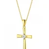 Zawieszka z żółtego i białego złota z diamentem - krzyż - 0,003 ct - próba 375