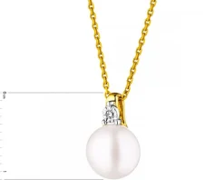 Zawieszka z żółtego i białego złota z diamentem i perłą - próba 585