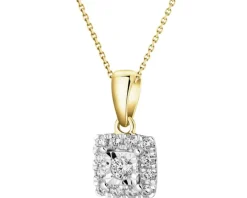 Zawieszka z żółtego i białego złota z brylantami - kwadrat - 0,15 ct - próba 585