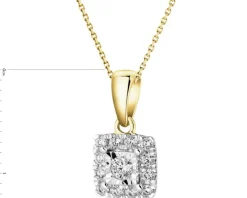 Zawieszka z żółtego i białego złota z brylantami - kwadrat - 0,15 ct - próba 585
