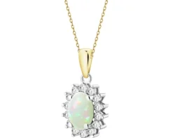 Zawieszka z żółtego i białego złota z brylantami i opalem - próba 585