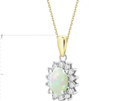 Zawieszka z żółtego i białego złota z brylantami i opalem - próba 585