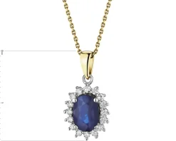 Zawieszka z żółtego i białego złota z brylantami i szafirem - próba 585