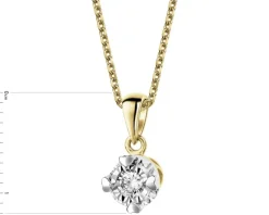 Zawieszka z żółtego i białego złota z brylantem - serca - 0,10 ct - próba 585