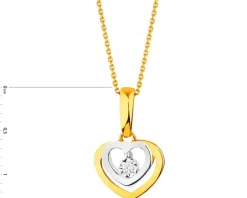 Zawieszka z żółtego i białego złota z brylantem - serce - 0,01 ct - próba 375