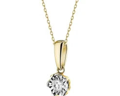 Zawieszka z żółtego i białego złota z brylantem - 0,10 ct - próba 585