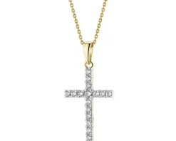 Zawieszka z żółtego i białego złota z brylantami - krzyż - 0,25 ct - próba 585