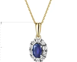 Zawieszka z żółtego i białego  złota z diamentami i szafirem - próba 585