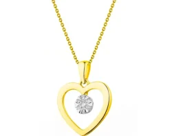 Zawieszka z żółtego i białego złota z brylantami - serce - 0,06 ct - próba 585