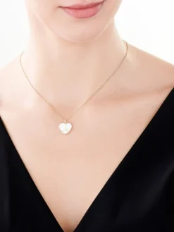 Zawieszka z żółtego złota z brylantem i masą perłową - serce - próba 585