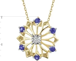 Zawieszka z żółtego złota z brylantem i szafirami syntetycznymi - rozeta - próba 375