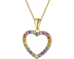 Zawieszka z żółtego złota z brylantem, kamieniami szlachetnymi i ozdobnymi - serce - próba 375