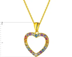 Zawieszka z żółtego złota z brylantem, kamieniami szlachetnymi i ozdobnymi - serce - próba 375