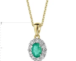 Zawieszka z żółtego złota z brylantami i szmaragdem - próba 585