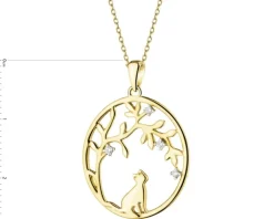 Zawieszka z żółtego złota z brylantami - kot - 0,04 ct - próba 375