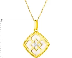 Zawieszka z żółtego złota z brylantem i masą perłową - kwiat - próba 585