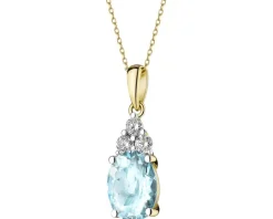 Zawieszka z żółtego złota z brylantami i akwamarynem - próba 585