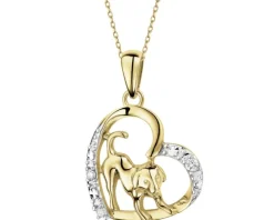 Zawieszka z żółtego złota z brylantami - serce, piesek - 0,03 ct - próba 375