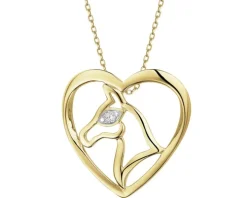 Zawieszka z żółtego złota z brylantem - serce, koń - 0,008 ct - próba 375