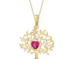 Zawieszka z żółtego złota z brylantami i rubinem syntetycznym - drzewko, serce - próba 375